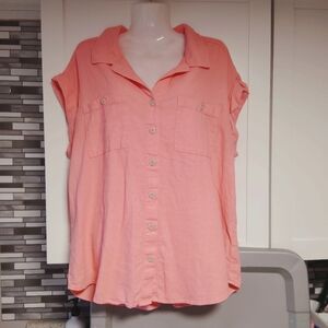 Isabel + Ingrid Pink Button-Up linen Blend Shirt, short sleeve, SZ-M
